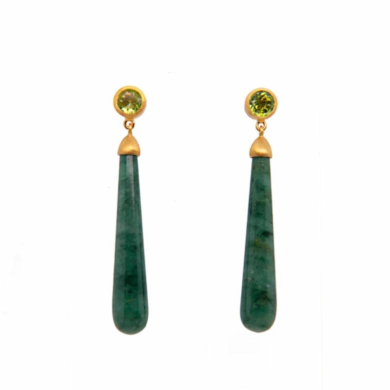 Cabochon Peridot Long Drop Earrings Earrings