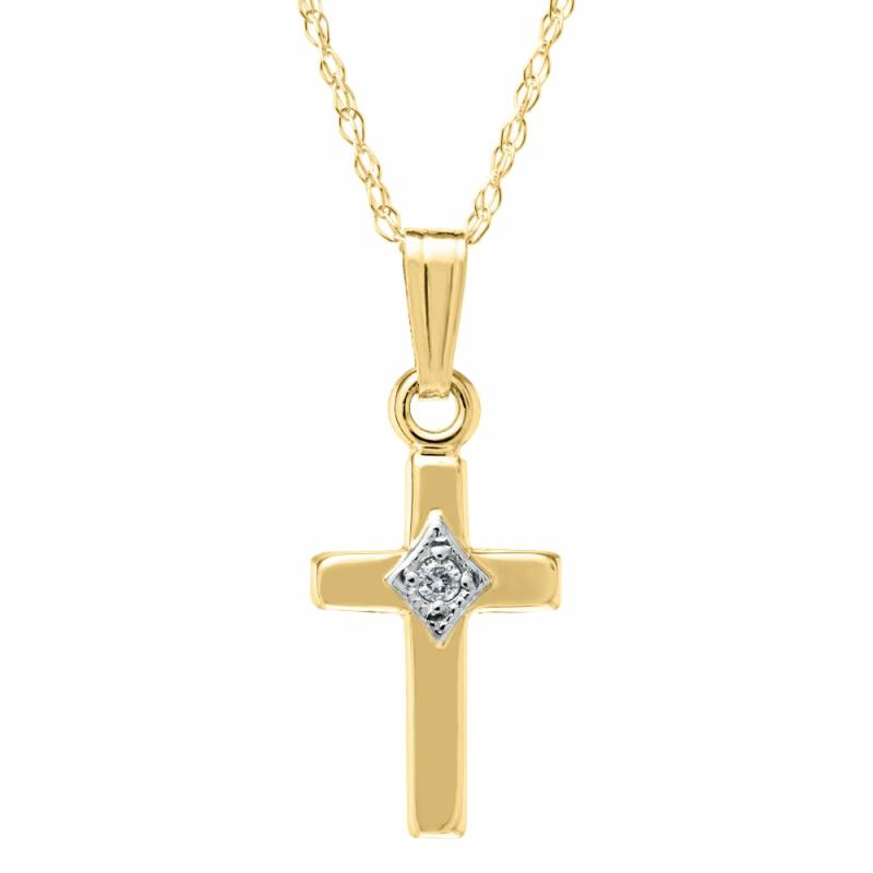 Children’s 14K Gold Cross With Diamond 15″ Children's Jewelry