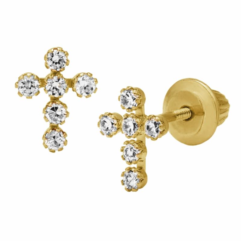 Children’s 14K Gold Cz Cross Studs Children's Jewelry