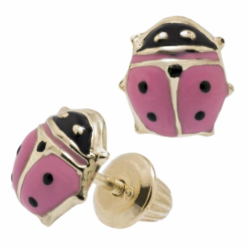 Children’s 14K Gold Pink Lady Bug Earrings Children's Jewelry