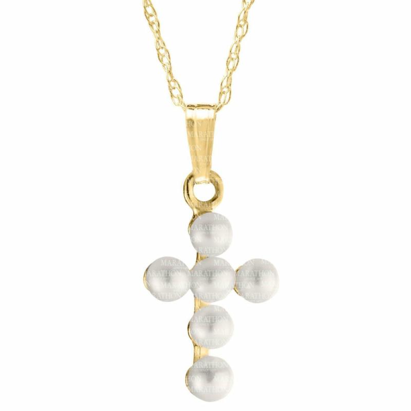 Children’s 14K Pearl Cross Pendant Necklace Children's Jewelry