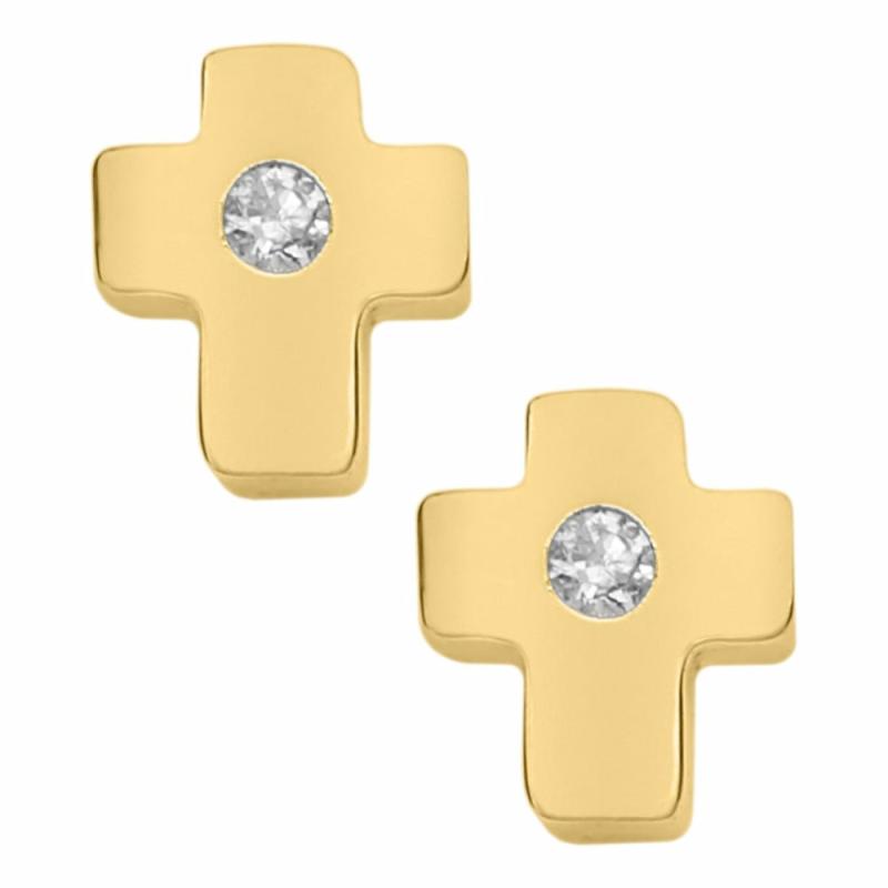 Children’s Gold Cross Earrings With Diamonds Children's Jewelry