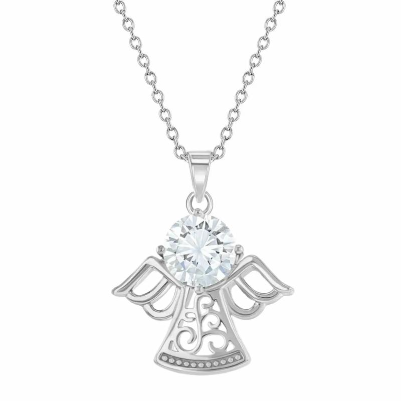 Children’s Silver Cubic Zirconia Guardian Angel Necklace Children's Jewelry