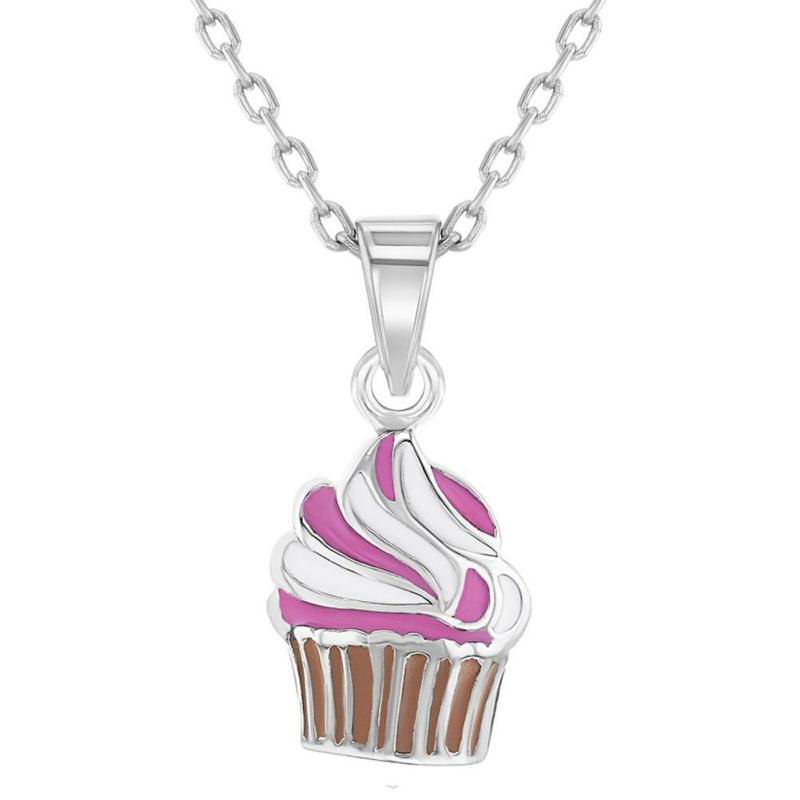 Children’s Silver Cupcake Enamel Necklace Children's Jewelry