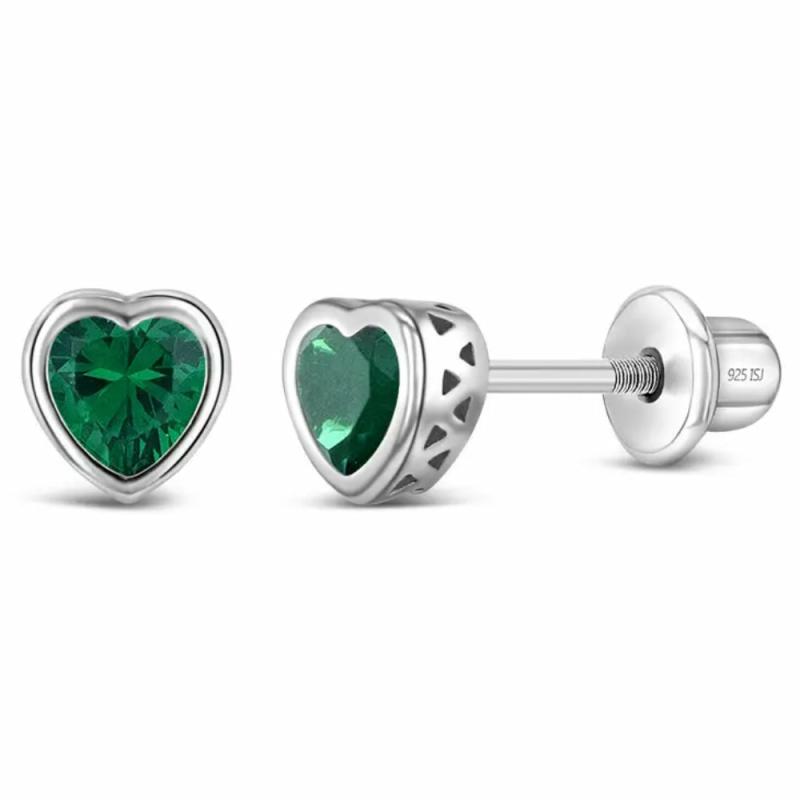 Children’s Silver Cz Birthstone Heart Stud Earrings – May Children's Jewelry