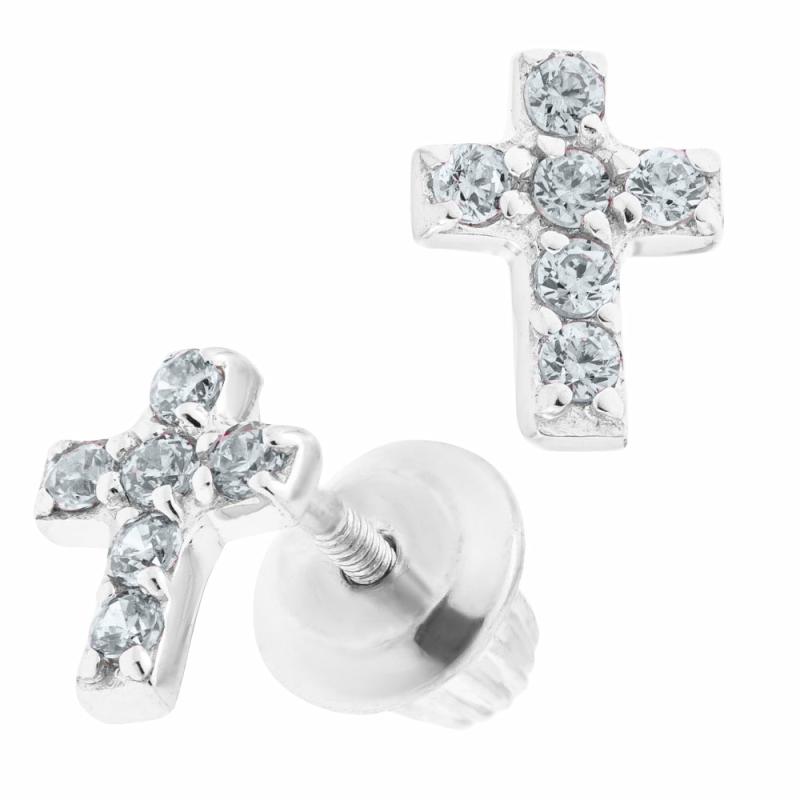 Children’s Silver Cz Cross Earrings Earrings