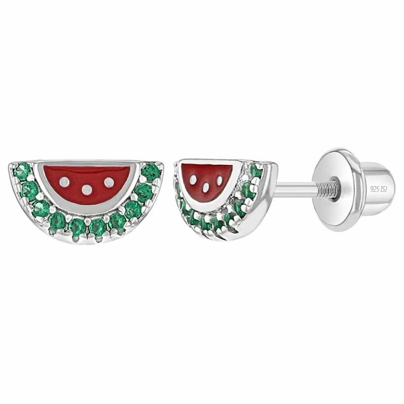 Children’s Silver Cz & Enamel Watermelon Stud Earrings Children's Jewelry