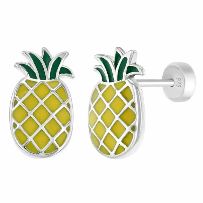 Children’s Silver & Enamel Pineapple Stud Earrings Children's Jewelry