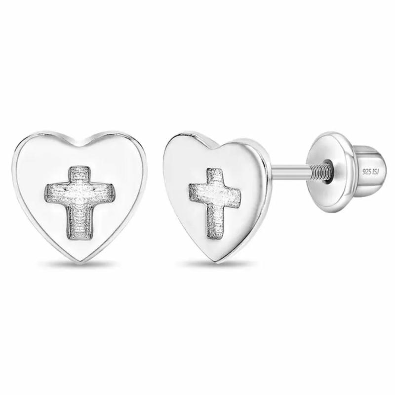 Children’s Silver Heart & Cross Cutout Earrings Children's Jewelry