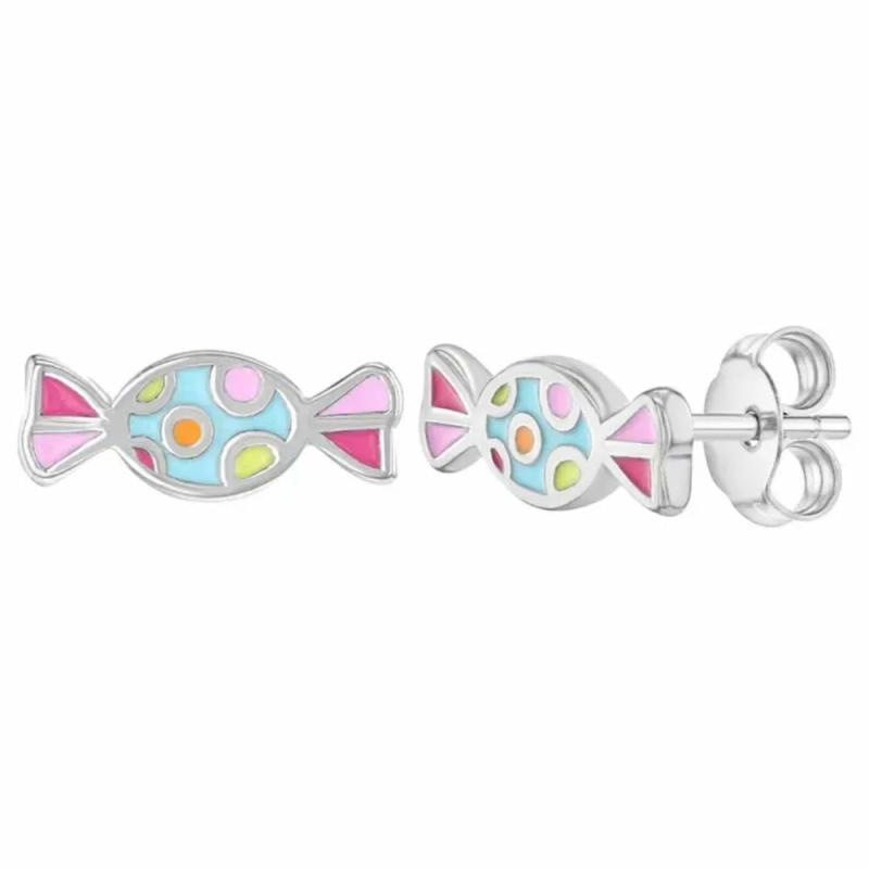 Children’s Silver & Multicolor Enamel Sweet Candy Stud Earrings Children's Jewelry