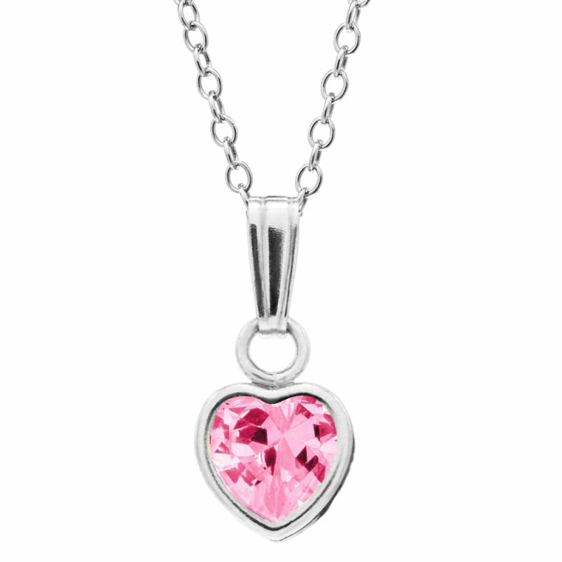 Children’s Silver Pink Cz Heart Necklace 13″ Children's Jewelry