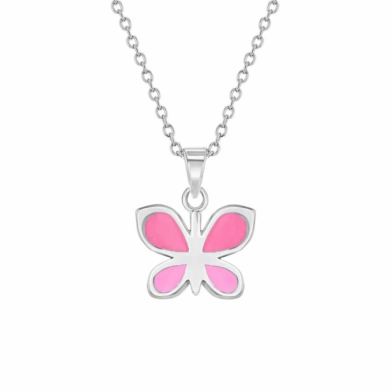 Children’s Silver Pink Enamel Butterfly Necklace Children's Jewelry