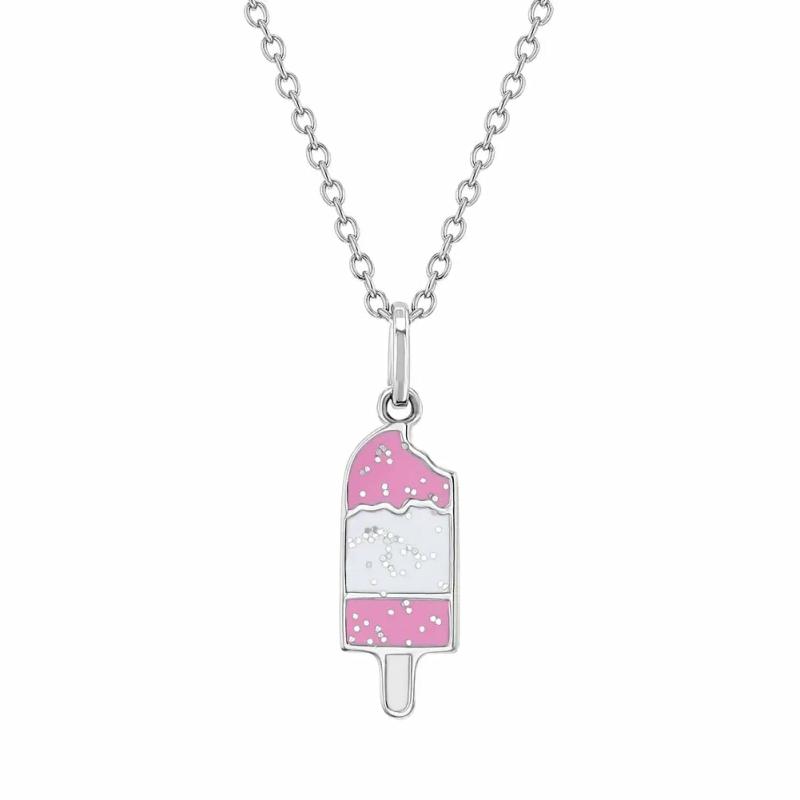 Children’s Silver Pink Glitter Ice Cream Bar Pendant Necklace Children's Jewelry