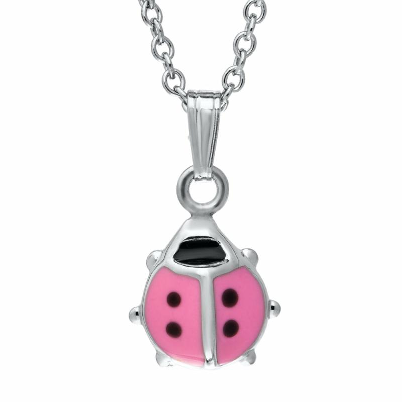 Children’s Silver Pink Lady Bug Necklace 15″ Children's Jewelry