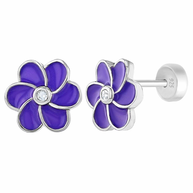 Children’s Silver Purple Enamel Daisy Earrings Children's Jewelry