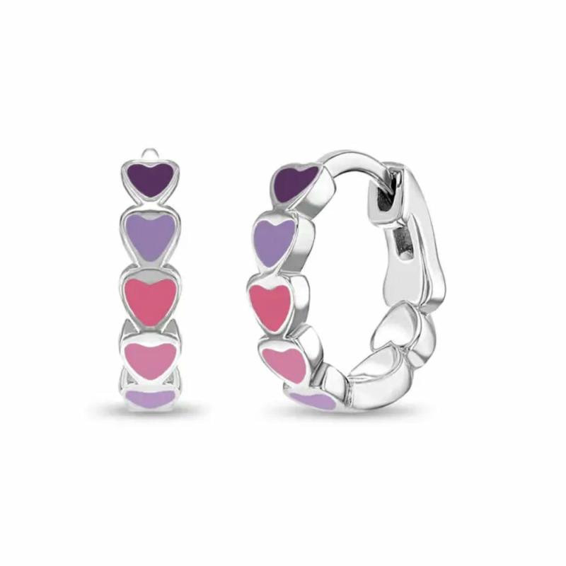 Children’s Silver & Purple Enamel Heart Huggie Hoop Earrings Children's Jewelry