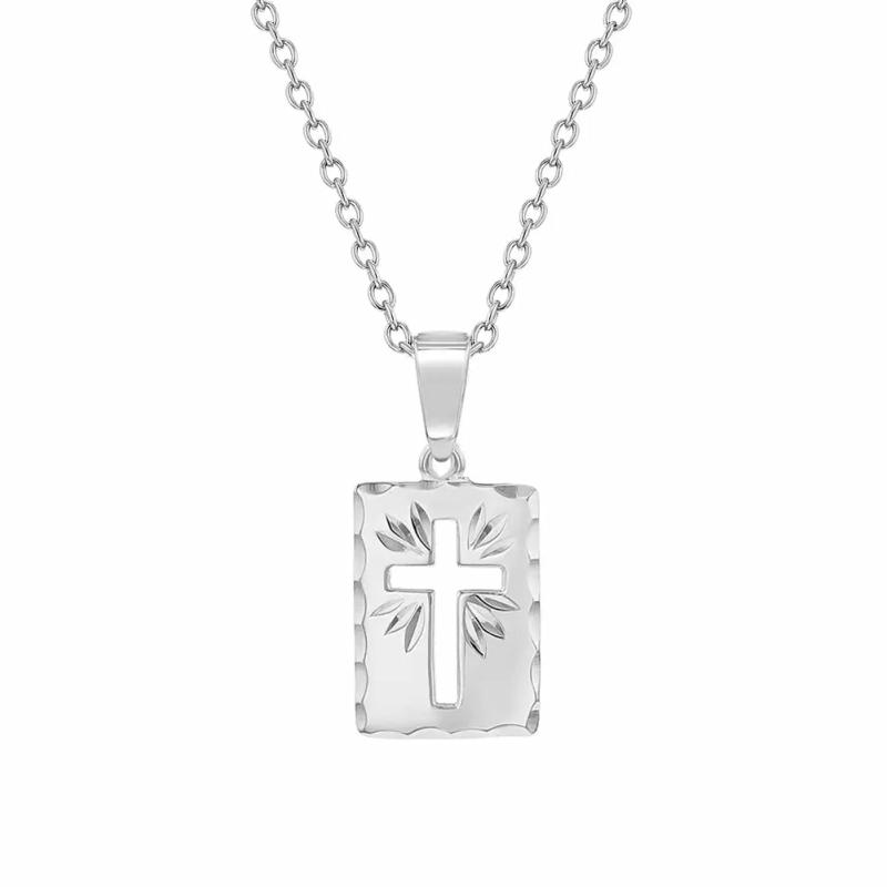 Children’s Silver Short Rectangle Medallion Cutout Cross Necklace Children's Jewelry