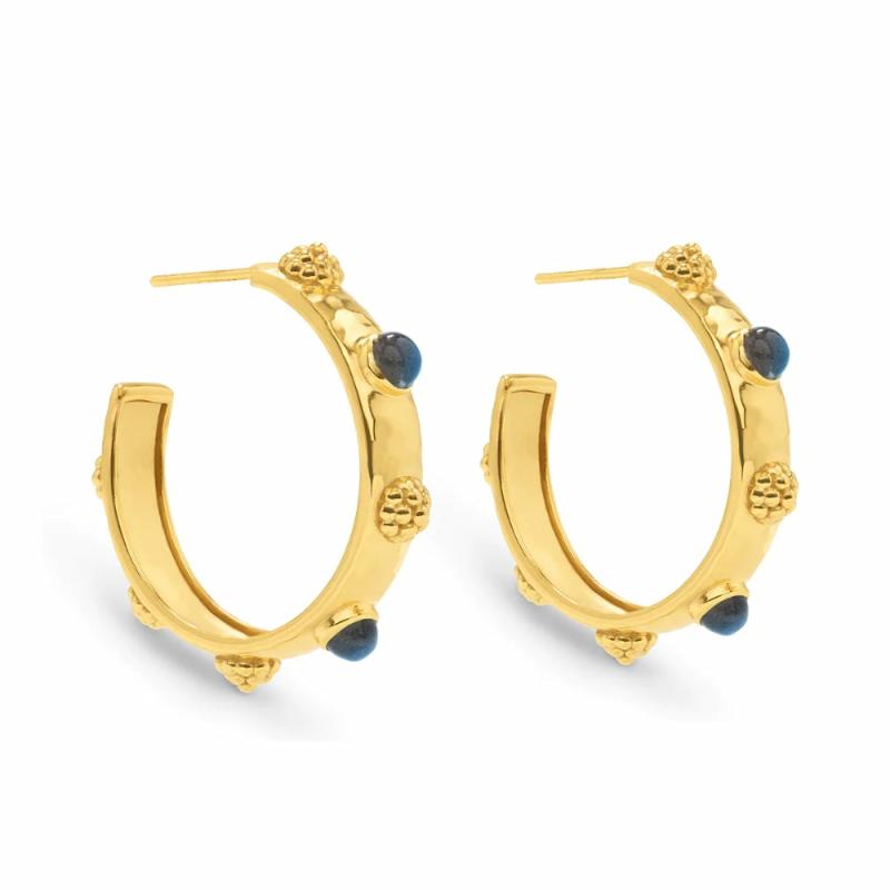 Cleopatra Hoop Earrings- Hammered Gold/Blue Labradorite Earrings