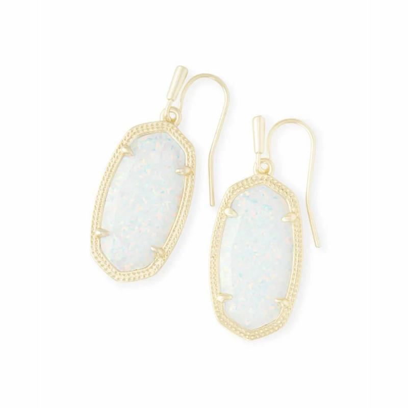 Dani Gold Drop Earrings In White Kyocera Opal Earrings