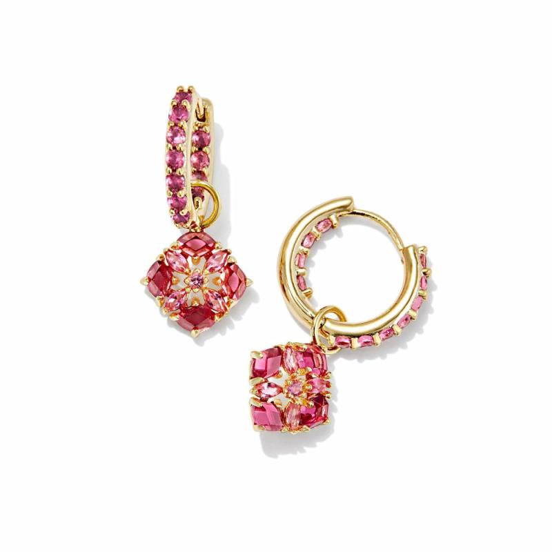 Dira Crystal Huggie Earrings – Gold Pink Mix Earrings