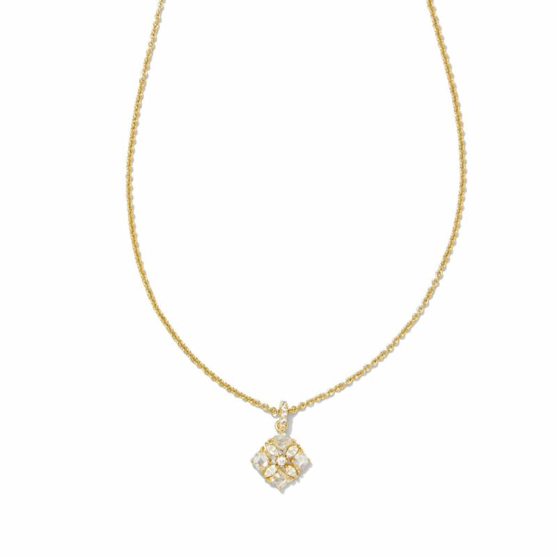 Dira Crystal Pendant Necklace – Gold White Crystal Jewelry