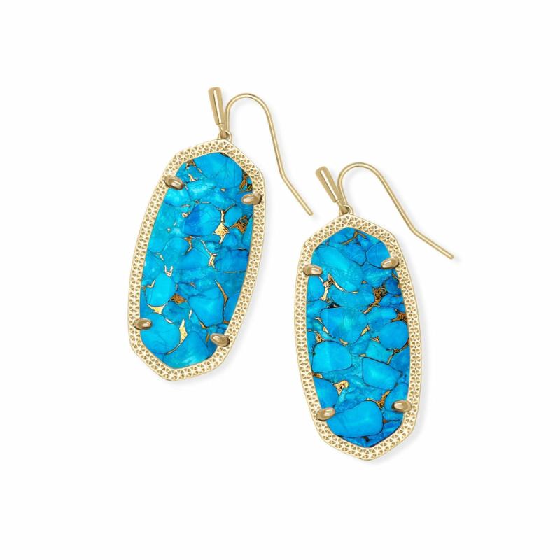 Elle Drop Earrings In Gold Bronze Veined Turquoise Earrings