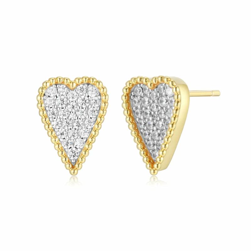 Elle “Long Love” Cubic Zirconia Heart Studs Earrings