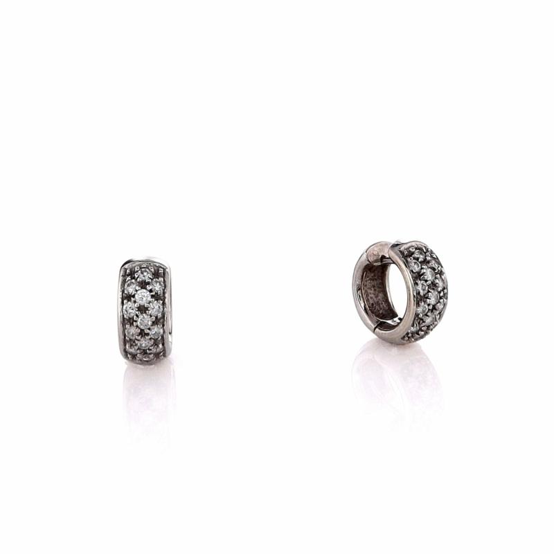 Estate 14K White Gold Pave Diamond Huggie Hoop Earrings Earrings