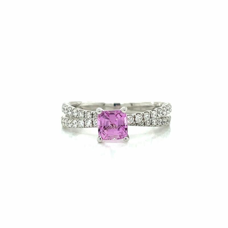 Estate 18K White Gold Pink Sapphire And Diamond Crossover Ring Jewelry