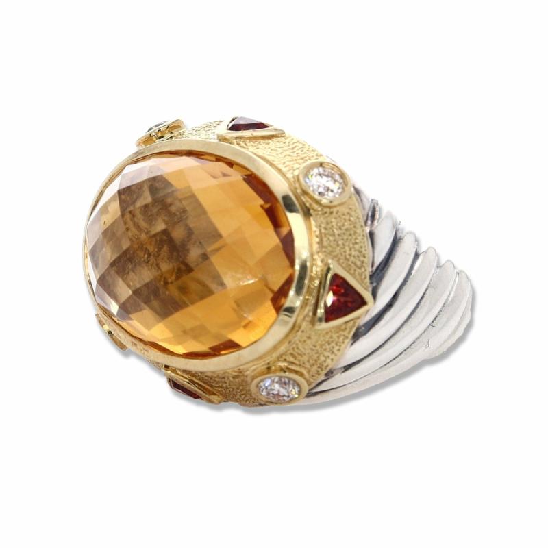 Estate David Yurman Silver And 18K Yellow Gold Multi Stone Ring Jewelry