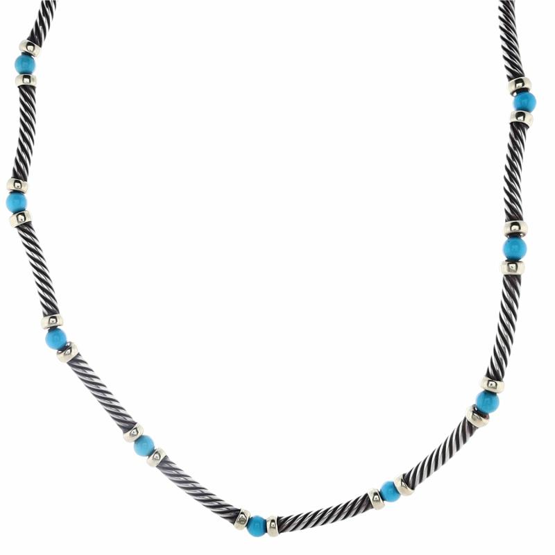 Estate David Yurman Silver And !4 Karat Yellow Gold With Blue Beads Necklace Jewelry