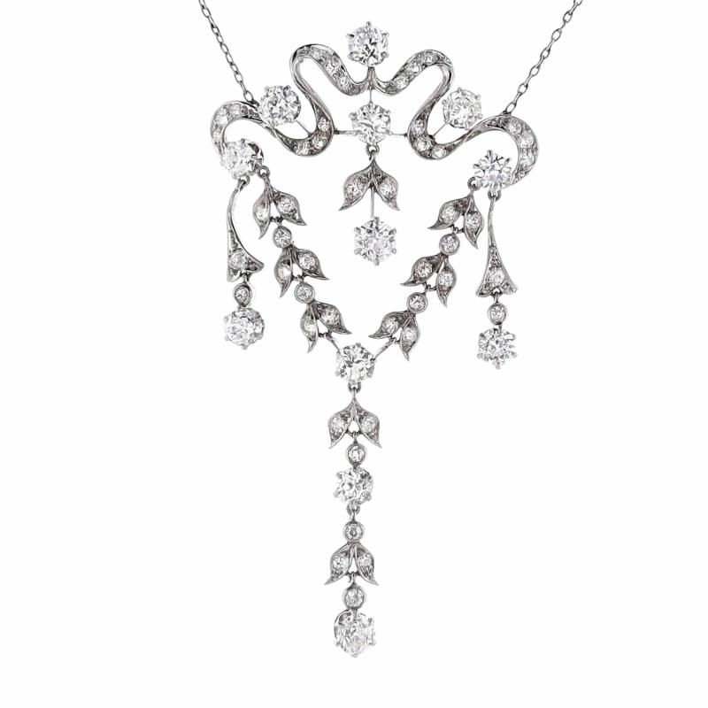 Estate Platinum Freeform Ribbon/Flower Design Diamond Necklace Jewelry