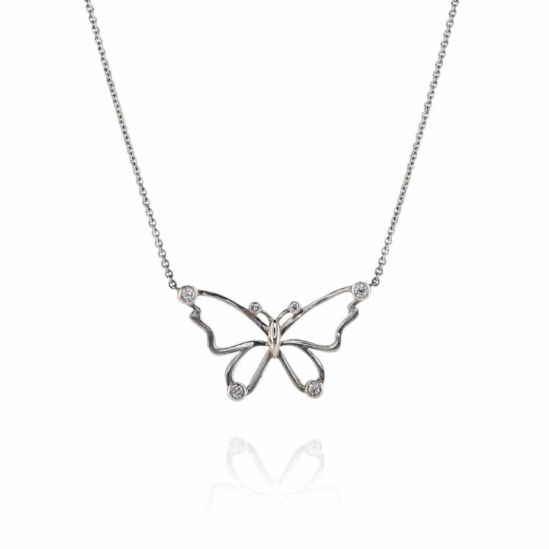 Estate Tiffany & Co Silver 18″ Butterfly Diamond Pendant Necklace Jewelry