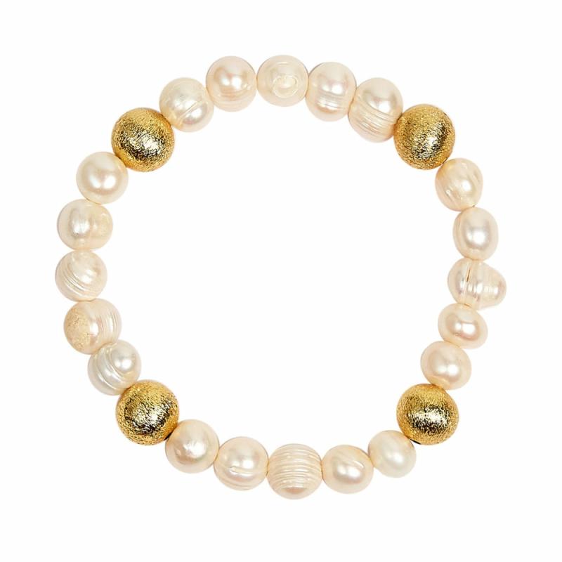 Georgia Freshwater Pearl And Gold Beaded Bracelet- 10Mm Bracelets