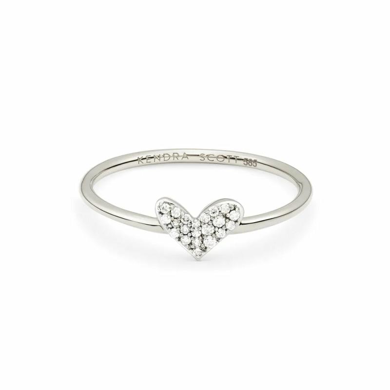 Heart 14K White Gold Band Ring In White Diamond Jewelry