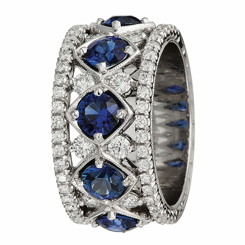 Jack Kelége Two Row Diamond And Sapphire Band Jewelry