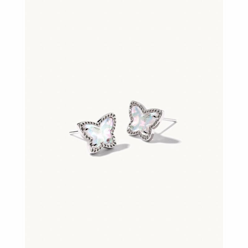 Lillia Stud Earrings In Silver Dichroic Glass Earrings