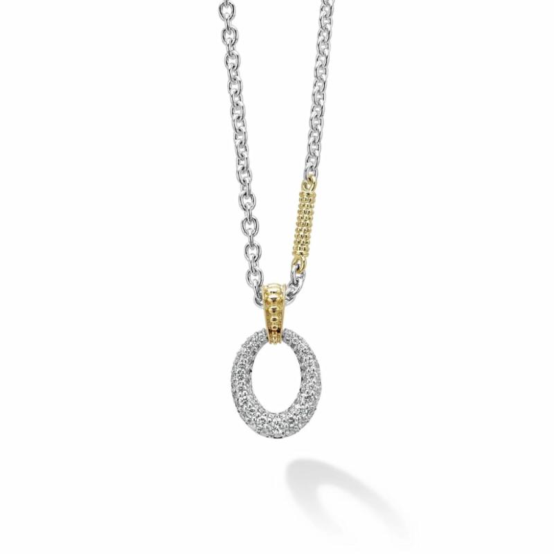 Lux Two Tone Oval Diamond Pendant Necklace Jewelry