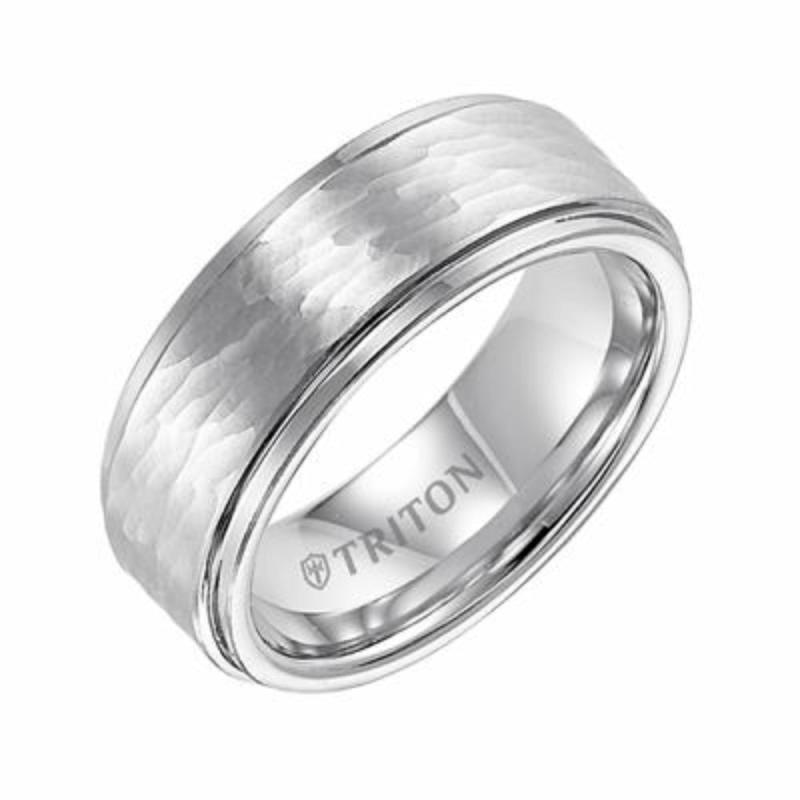 Men’s 8Mm Cobalt Hammered Finish Step Edge Wedding Band Jewelry