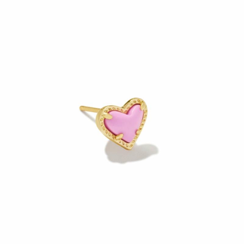 Mini Ari Heart Single Stud Earring – Gold Fuchsia Magnesite Earrings