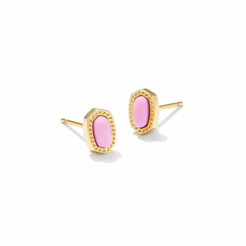 Mini Ellie Stud Earrings – Gold Fucshia Magnesite Earrings