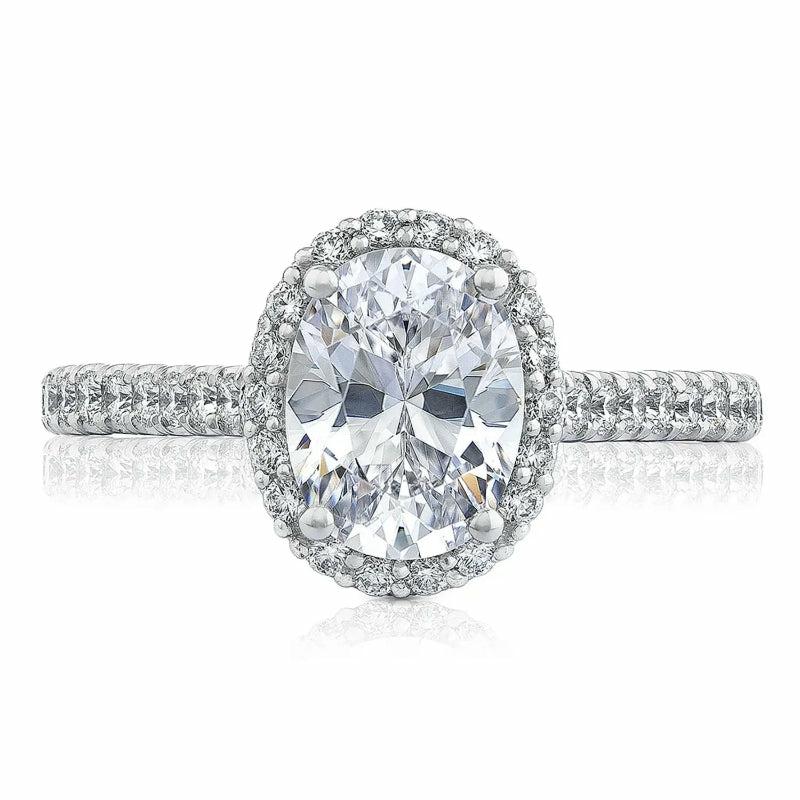 Petite Crescent 18Kw Oval Bloom Engagement Ring Jewelry