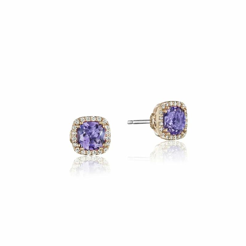 Petite Pave Frame Gemstone Earrings Earrings