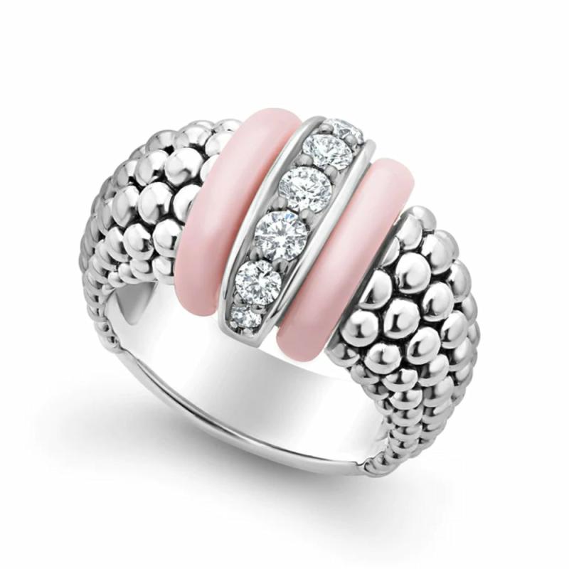 Pink Caviar Ceramic Caviar Diamond Ring Jewelry