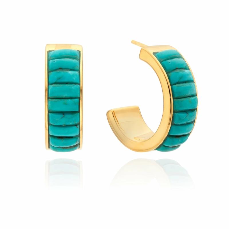 Rectangular Turquoise Multi-Stone Hoop Earrings Earrings