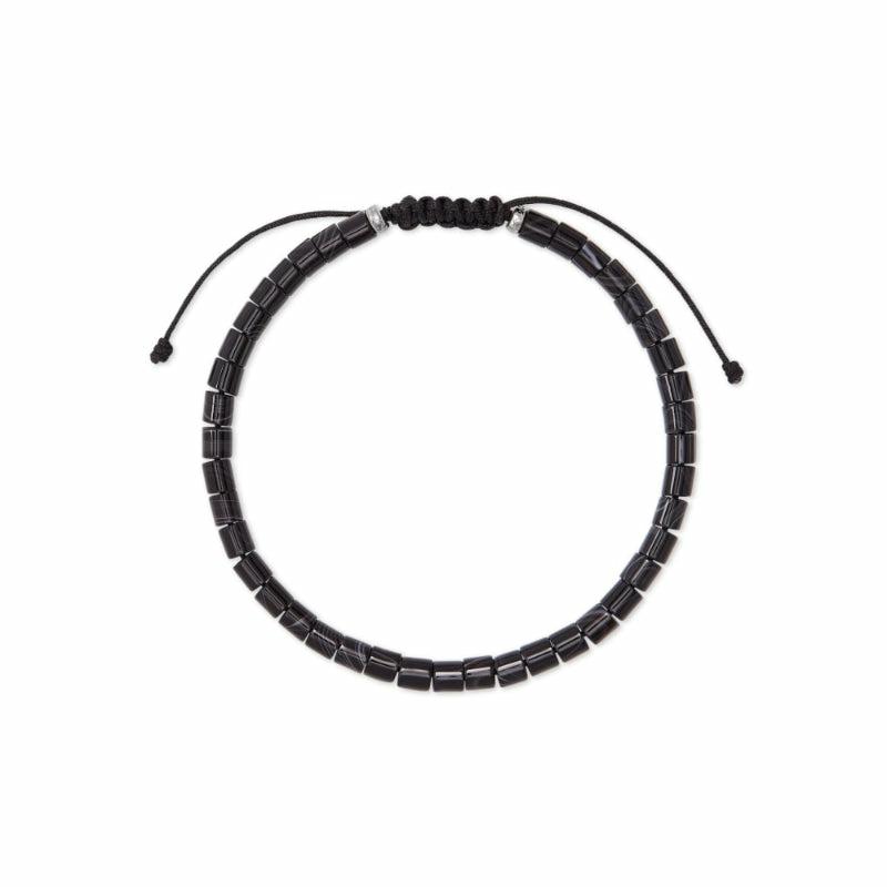 Scott Bros. Grey Oxidized Silver Corded Bracelet In Black Banded Agate Bracelets