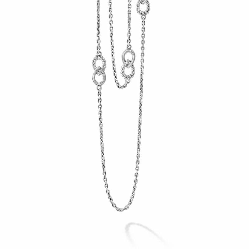 Signature Caviar Fluted Link Station Necklace, 32″ Jewelry