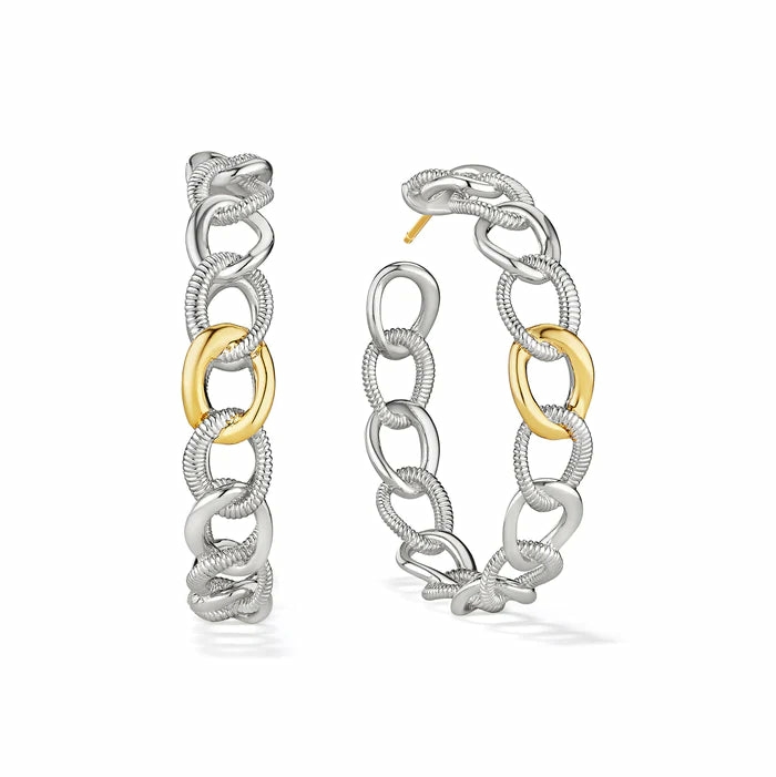 Silver And 18K Yellow Gold Eternity Interlocking Multi Link Hoop Earrings Earrings