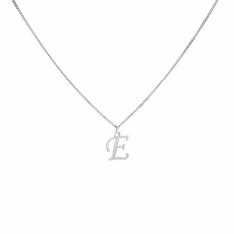 Silver Brushed Initial Cutout Pendant – Uppercase Script Letters Jewelry