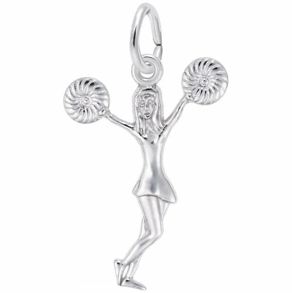 Silver Cheerleader With Pom Pom Charm Charms & Pendants